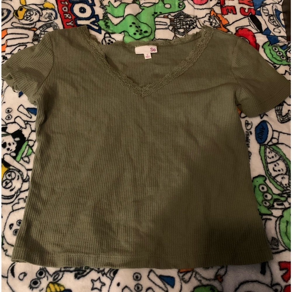 Womens Green Crop top small lace trim